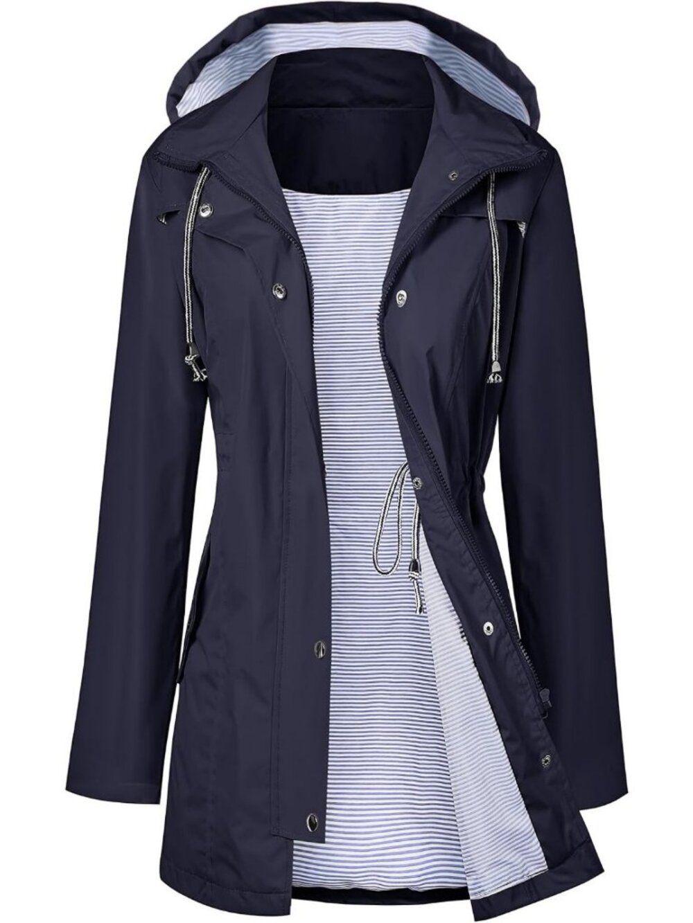Waterproof Long Hooded Raincoat for Women | Lined Windbreaker Travel Jacket